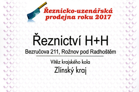 Řeznicko-uzenářská prodejna roku zlínského kraje opět pro Řeznictví H+H